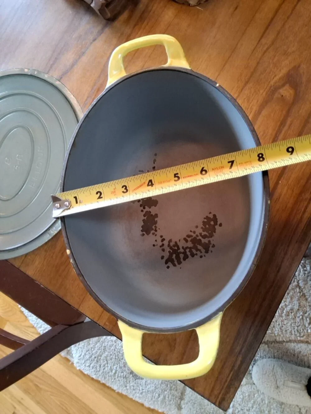 Vintage Descoware Belgium Enamel Cast Iron Casserole FE 8 3-A w/Yellow Lid